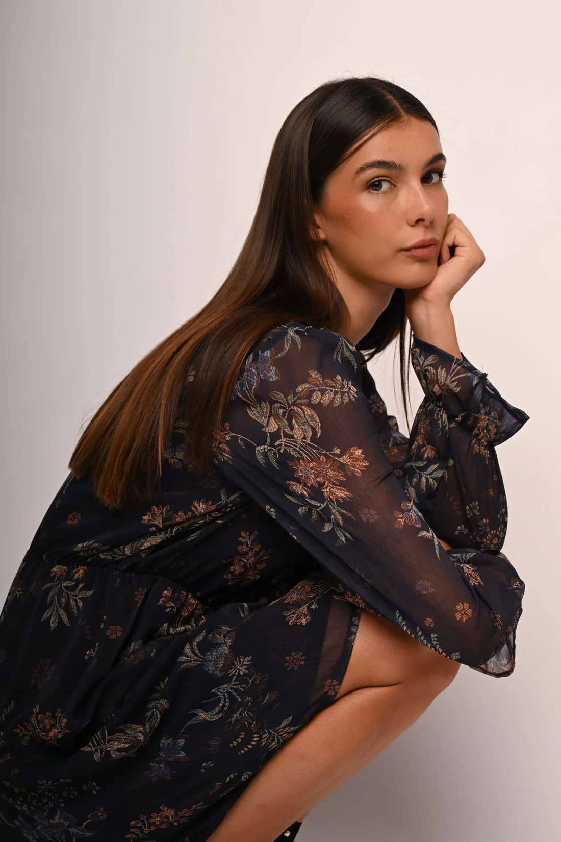 Floral print tulle mini dress