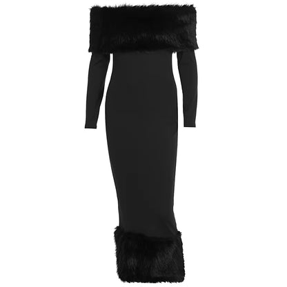 Strapless Faux Fur Bodycon Dress