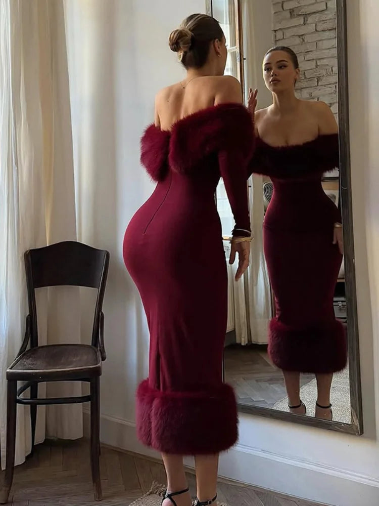 Strapless Faux Fur Bodycon Dress