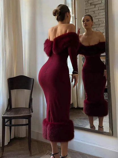 Strapless Faux Fur Bodycon Dress