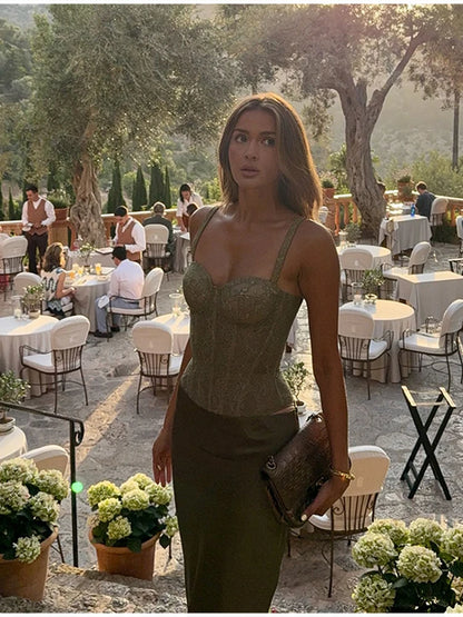 Elegant Spaghetti Strap Lace Skirt 2 Pieces Set