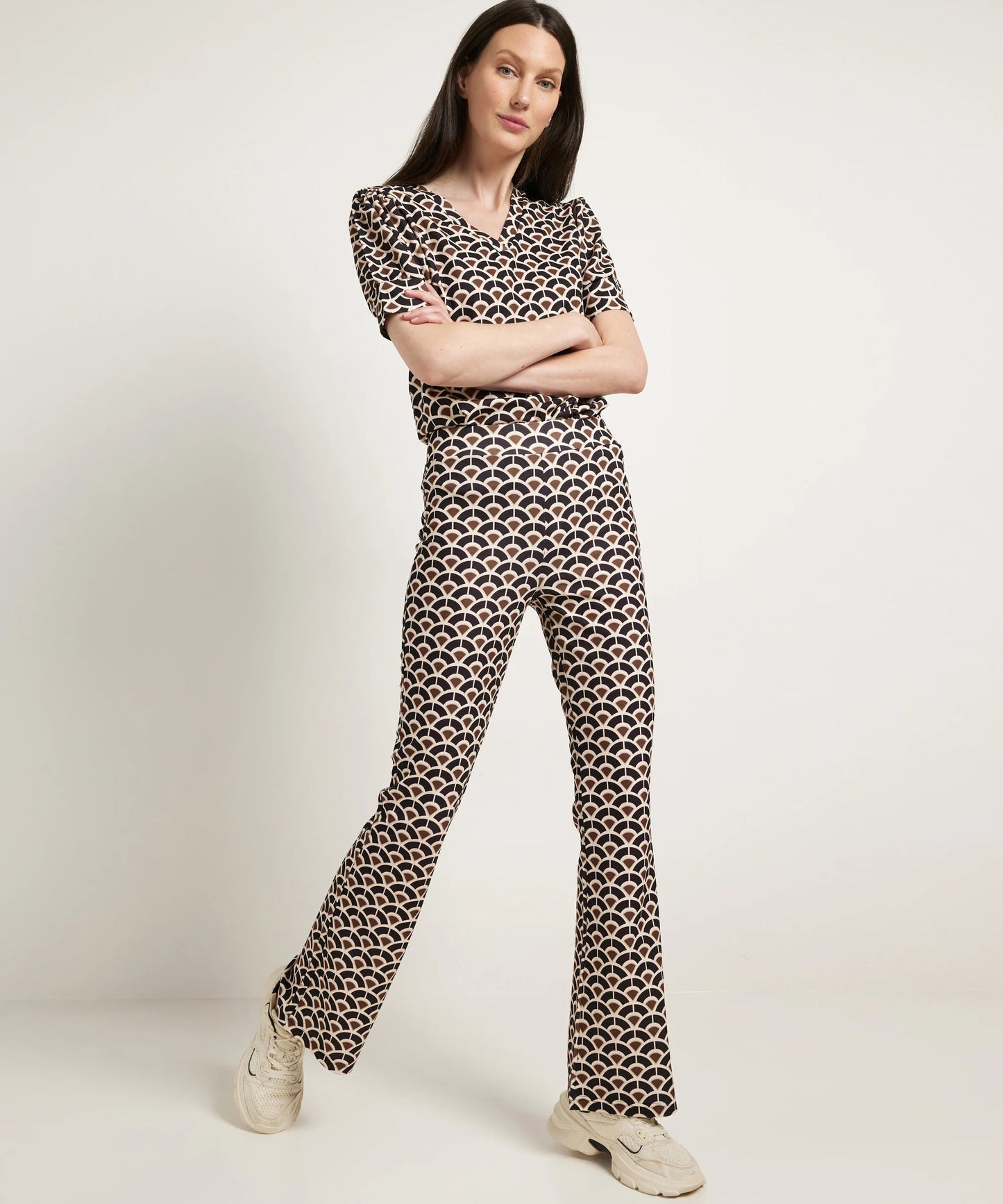 High Neck Printed Long Sleeve Top